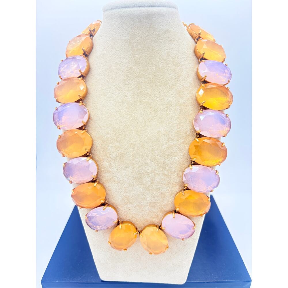 J.Crew Acrylic Faceted Oval Statement Necklace – Lavender & Amber, Gold Tone
